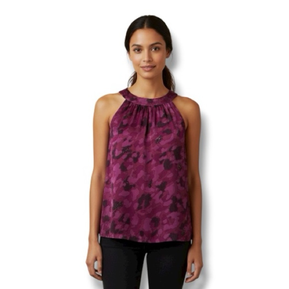 Apt. 9 Top Fuchsia Bohemian Print Sheer Halter Sequin Sleeveless Size L 🍭